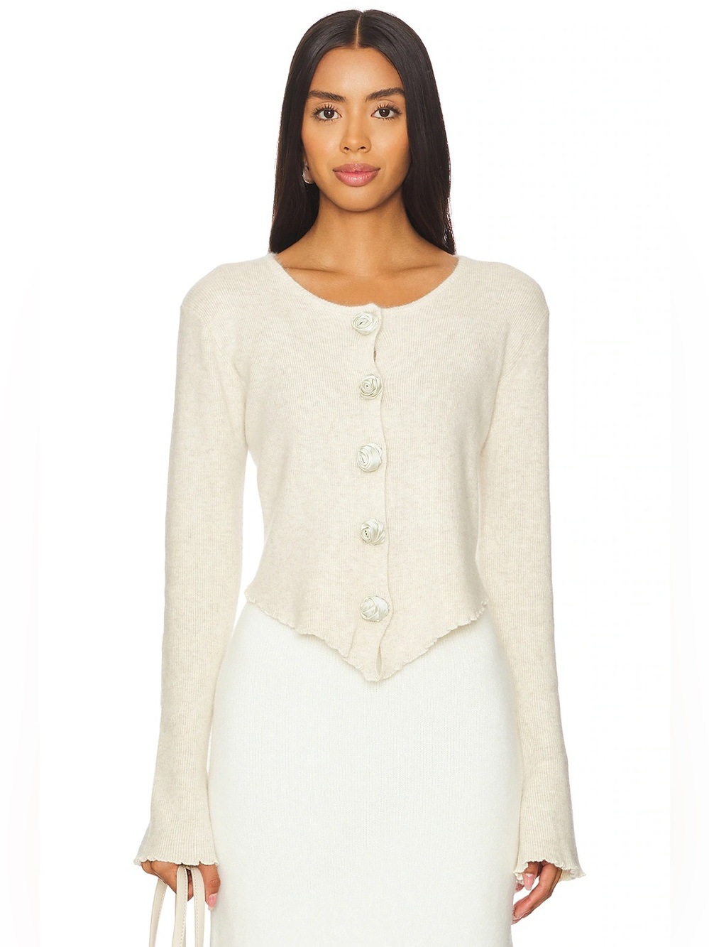 Bubish Sweater Women’s XS Rosette Knit Cardigan in Oatmeal Cashmere Wool